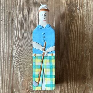Boston Warehouse bottle/decanter Blue and Yellow Ceramic Golfer Figurine